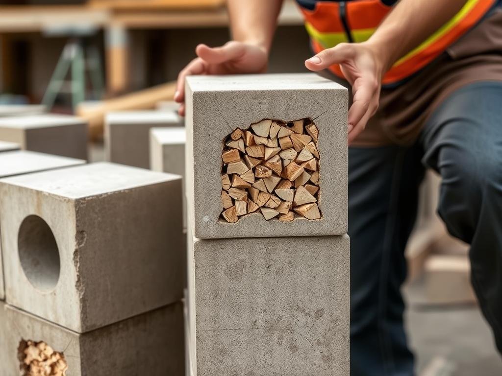 Pustaki drewnobetonowe z widoczną strukturą wiórów drzewnych