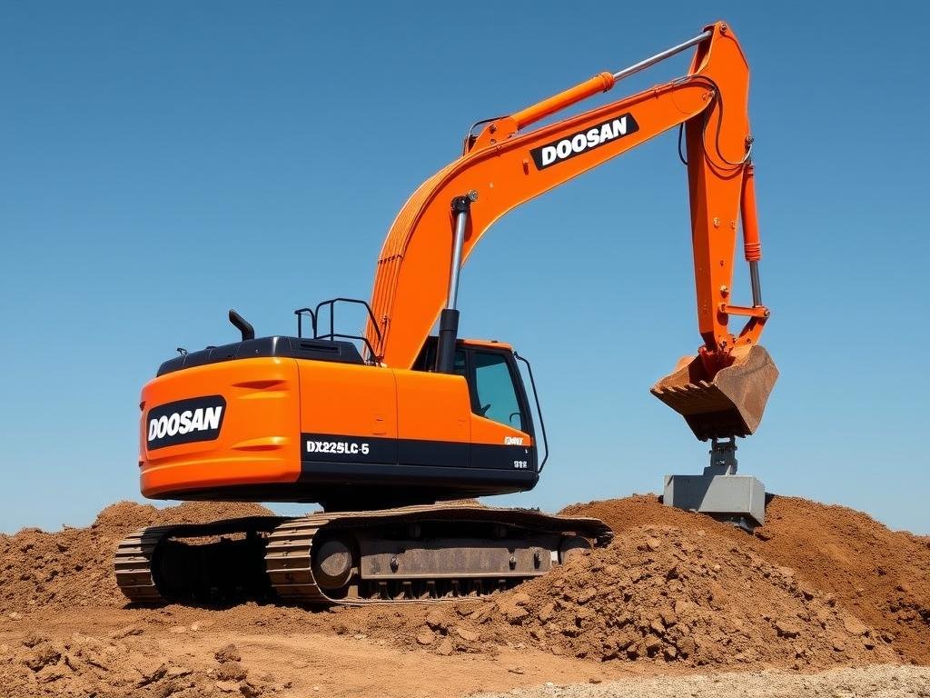 Koparka Doosan DX225LC-5 podczas prac ziemnych Koparka Doosan DX225LC-5 podczas prac ziemnych