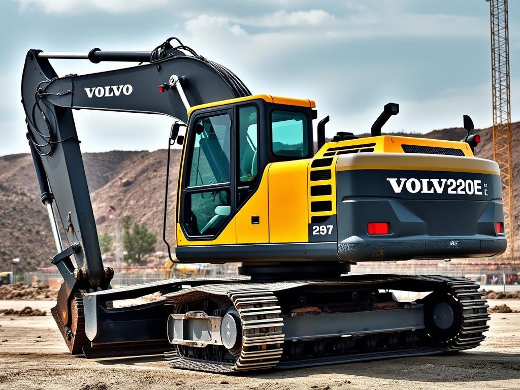 Koparka Volvo EC220E podczas prac na dużym placu budowy Koparka Volvo EC220E podczas prac na dużym placu budowy